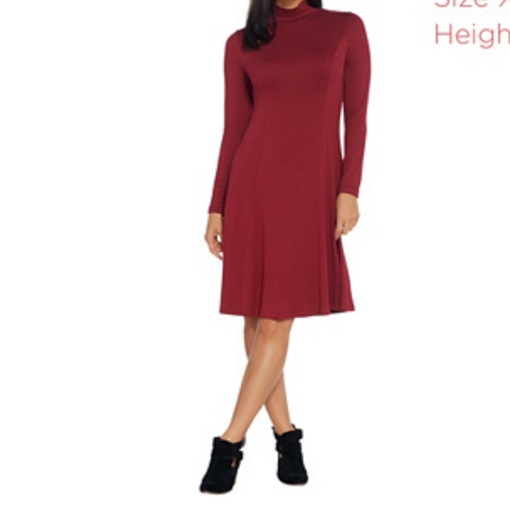 Jersey Knit‎ Fit-and-Flare Mock-Neck Dress nwot - Picture 3 of 5